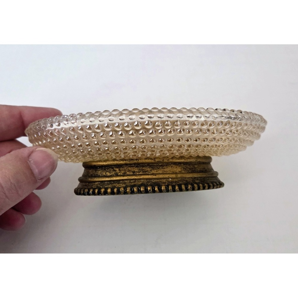 Nicole Miller Small Pedestal Dish‎ Champagne Glass Hobnail Trinket Soap Candy